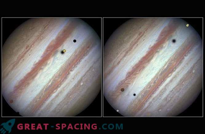 Hubble tegi hämmastava pildi Jupiteri kolme satelliidi transiidist