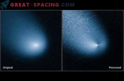 Hubble verwerkte een foto van een komeet Siding Spring nadert Mars